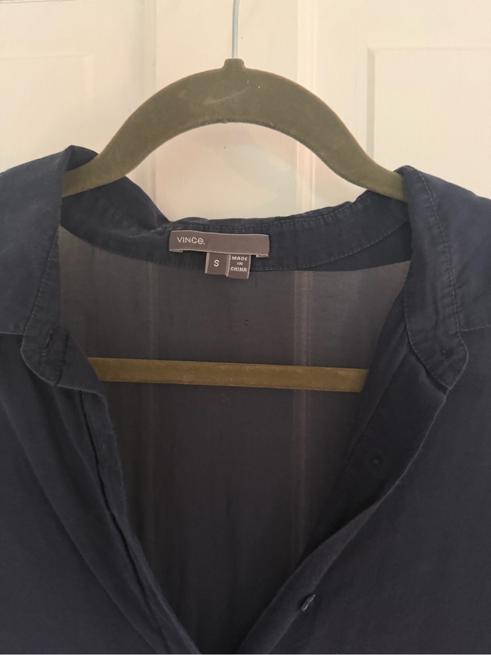 Vince Navy Sheer Button-Front Blouse - Picture 2 of 6